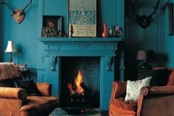 I really do like the look of the fireplace and walls all in the same colour. And how fantastic does it look in teal.