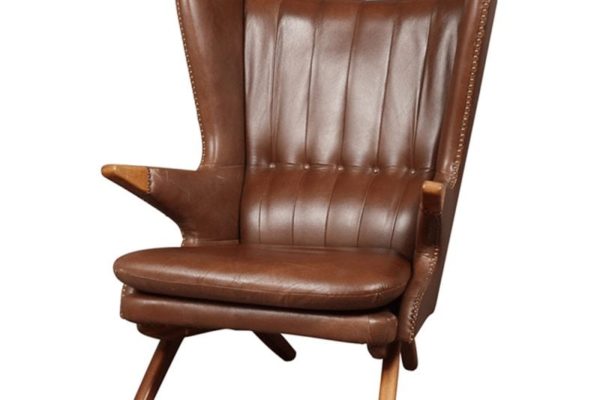 SVEND SKIPPER, MODEL 91, WING CHAIR, BROWN LEATHER